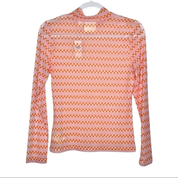 𝅺Anthropologie Maeve Sheer Mesh Turtleneck Top Orange Geometric Print NWT - Picture 3 of 14